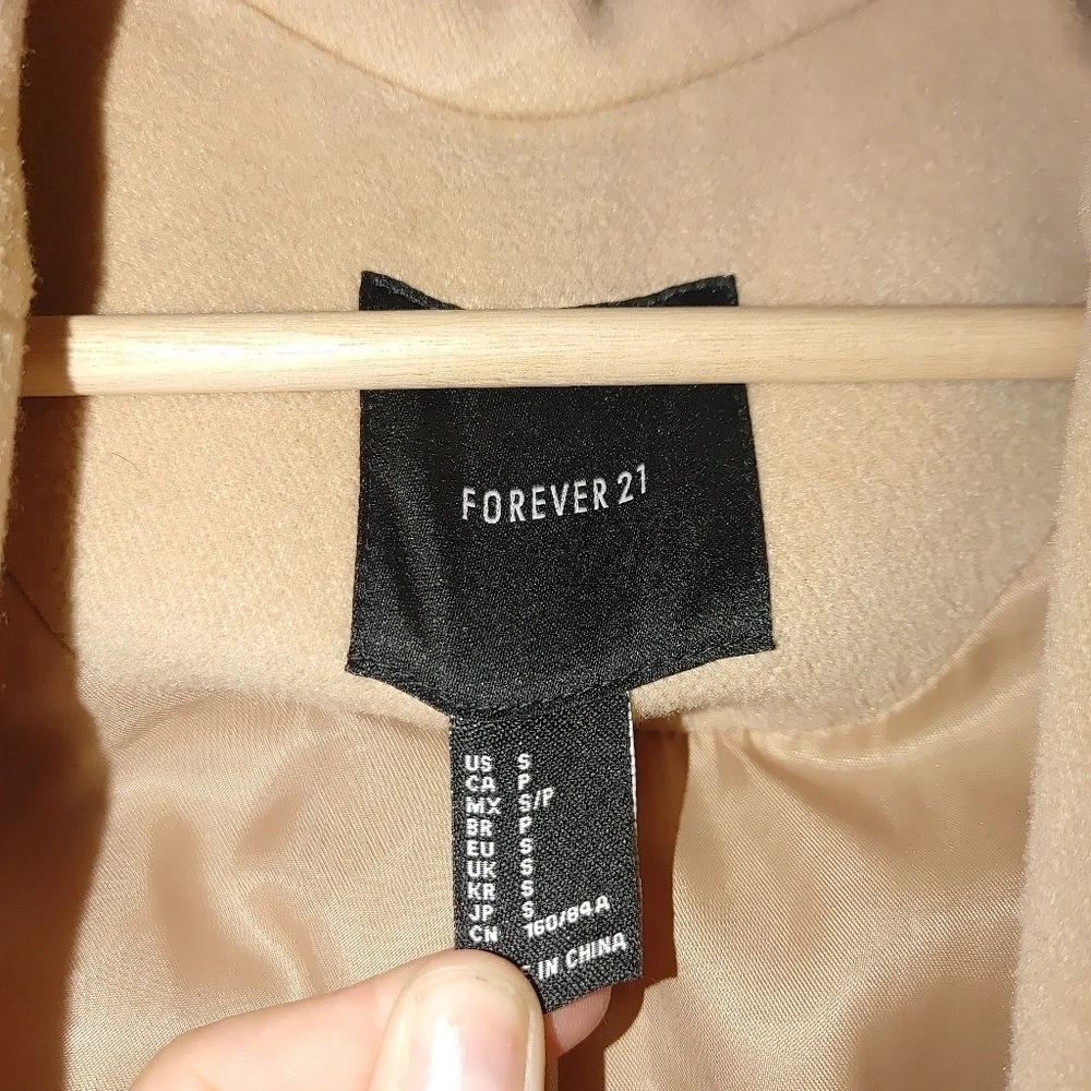 Forever 21 Au Revoir Overcoat Longline Car Coat Neutral Tan Single Breasted‎ - Picture 9 of 12
